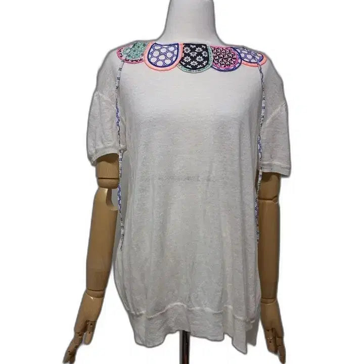 [BUNJANG] Ozhosecon Linen Sheer Round Neck Knit T-shirt / 오즈세컨 정품 시스루 린넨 여자 여름 여성 라운드넥 니트반팔티셔츠85