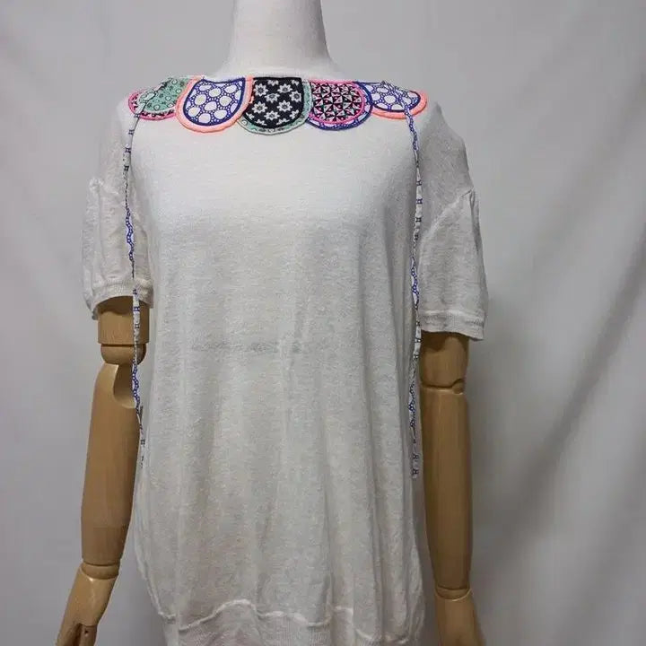 [BUNJANG] Ozhosecon Linen Sheer Round Neck Knit T-shirt / 오즈세컨 정품 시스루 린넨 여자 여름 여성 라운드넥 니트반팔티셔츠85