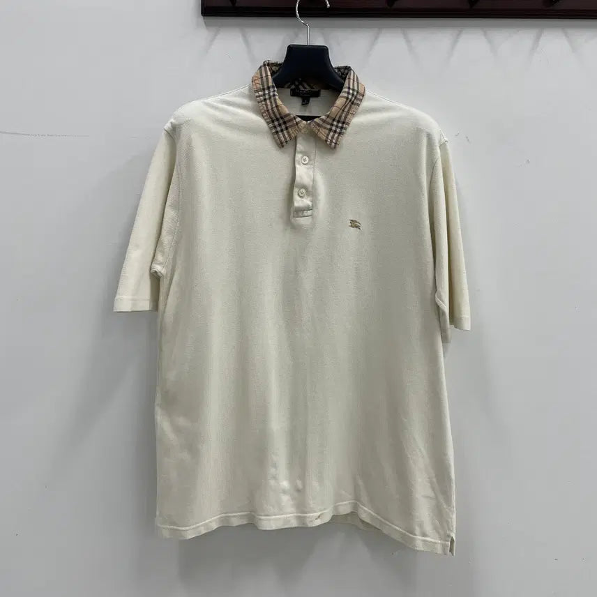 [BUNJANG] Burberry Unisex L Cream Short Sleeve T-Shirt with Nova Check Collar / 버버리 공용L 카라 노바체크 크림 PK 반팔 티셔츠