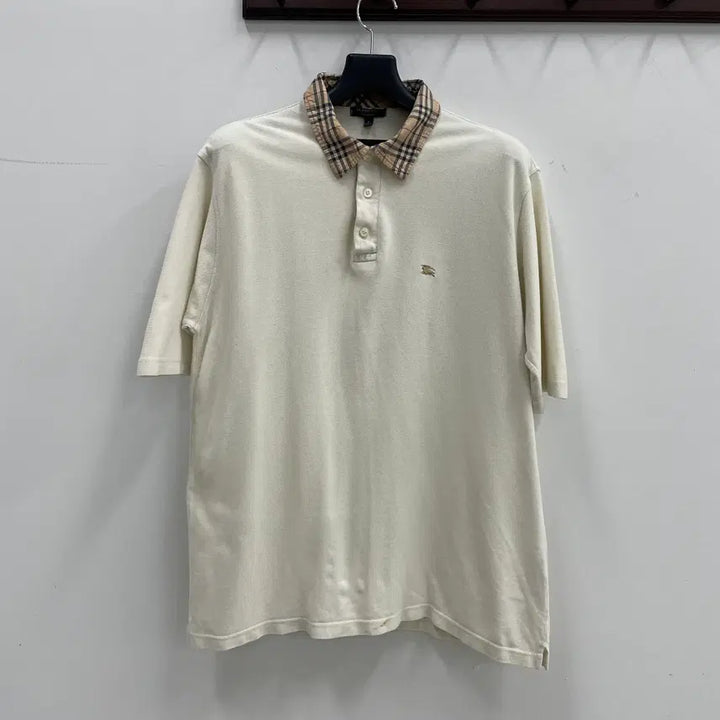 [BUNJANG] Burberry Unisex L Cream Short Sleeve T-Shirt with Nova Check Collar / 버버리 공용L 카라 노바체크 크림 PK 반팔 티셔츠