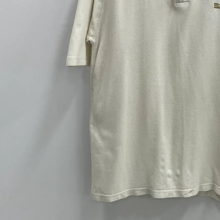 [BUNJANG] Burberry Unisex L Cream Short Sleeve T-Shirt with Nova Check Collar / 버버리 공용L 카라 노바체크 크림 PK 반팔 티셔츠