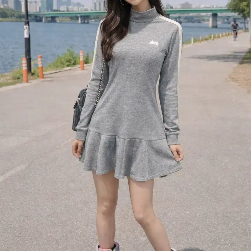 [BUNJANG] Stussy Turtleneck Flare Dress (Gray) / Stussy 스투시 터틀넥 플레어 원피스 (그레이)