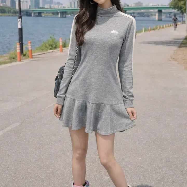 [BUNJANG] Stussy Turtleneck Flare Dress (Gray) / Stussy 스투시 터틀넥 플레어 원피스 (그레이)