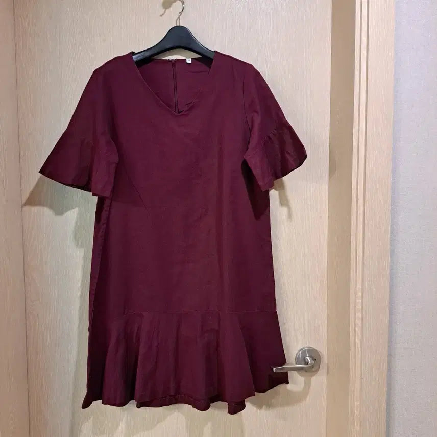 [BUNJANG] Wine Red Flare Short Sleeve Mini Dress Size 95 / 와인색 플레어 반팔 미니 원피스사이즈95