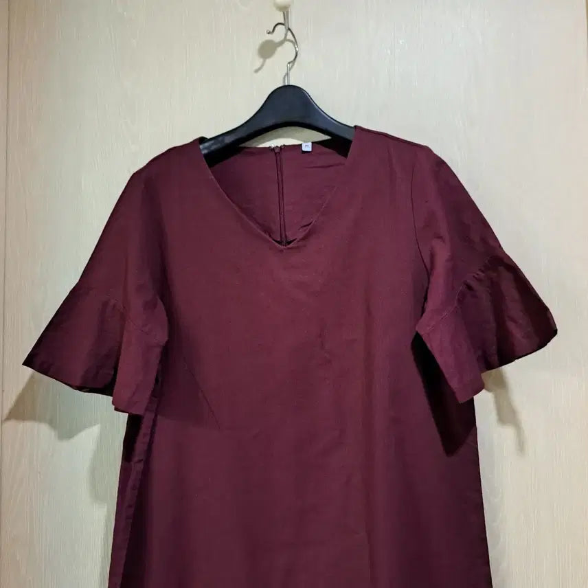 [BUNJANG] Wine Red Flare Short Sleeve Mini Dress Size 95 / 와인색 플레어 반팔 미니 원피스사이즈95