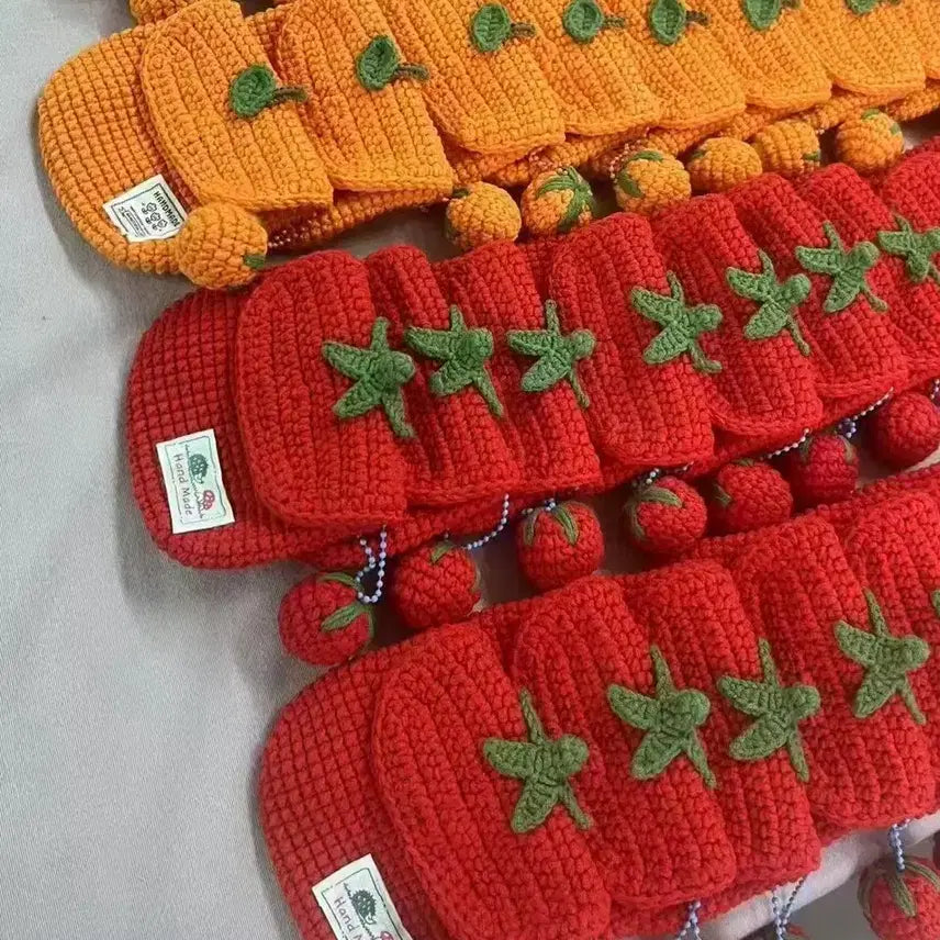 [BUNJANG] Handmade Crochet Tomato Orange Card Holder Pouch / 핸드메이드 코바늘 손뜨개 토마토 오렌지 카드지갑 수납 파우치