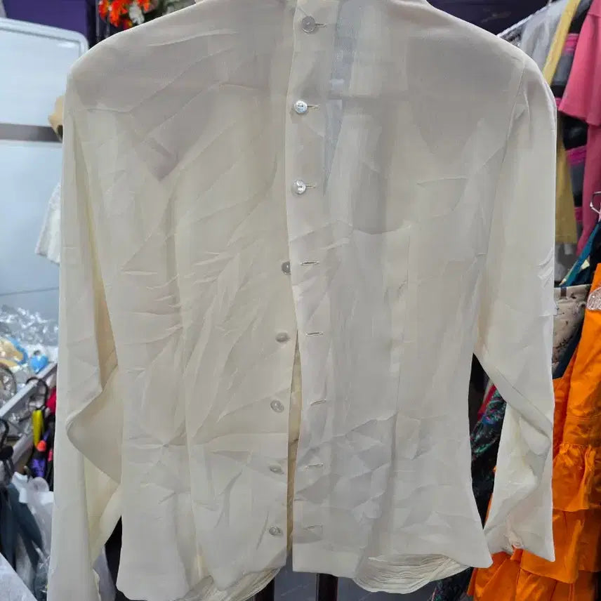 [BUNJANG] VinPalace Ivory Pleated Knot Blouse / 아이보리 플리츠 매듭 블라우스(m)