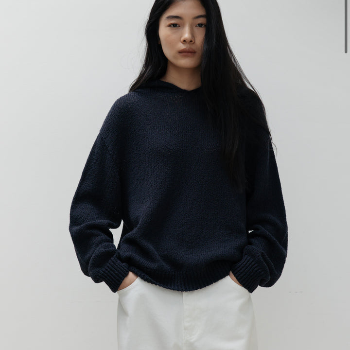 [BUNJANG] Necessary Cotton Hooded Knit Navy / [네세서리]코튼 후드 니트(네이비)