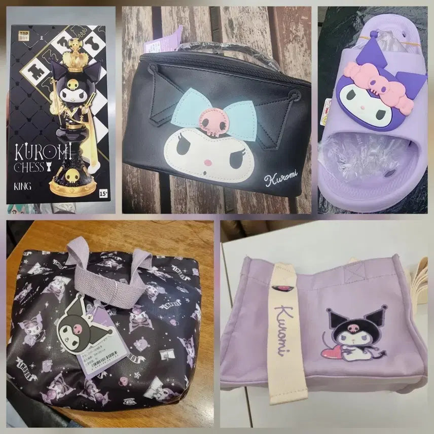 [BUNJANG] Kuromi Chess Figure, Pouch, Slippers, Tote Bag, Bag Bundle Set / 쿠로미 체스 피규어/가방/슬리퍼 일괄판매