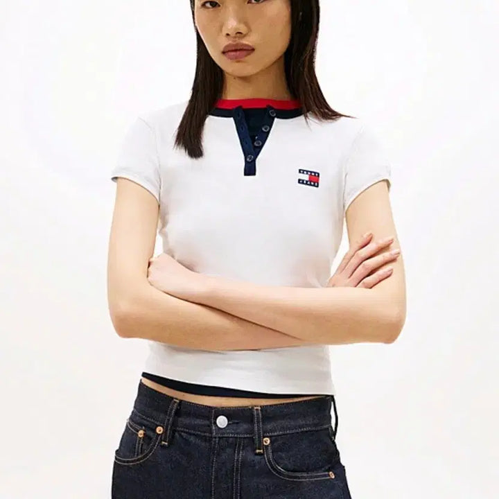 [BUNJANG] Tommy Jeans Henry Neck Short Sleeve Button T-Shirt / 타미진스 헨리넥 반팔 단추 버튼티 장원영 빈티지 폴로 아디다스 져지 집업