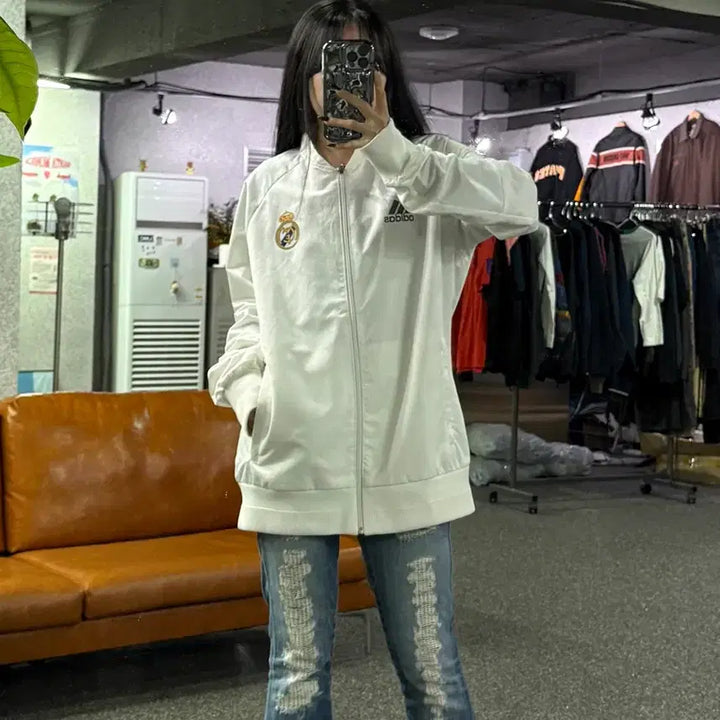 [BUNJANG] Adidas Real Madrid Anthem Jacket White B4707 / 아디다스 레알 마드리드 앤섬 자켓 화이트 B4707