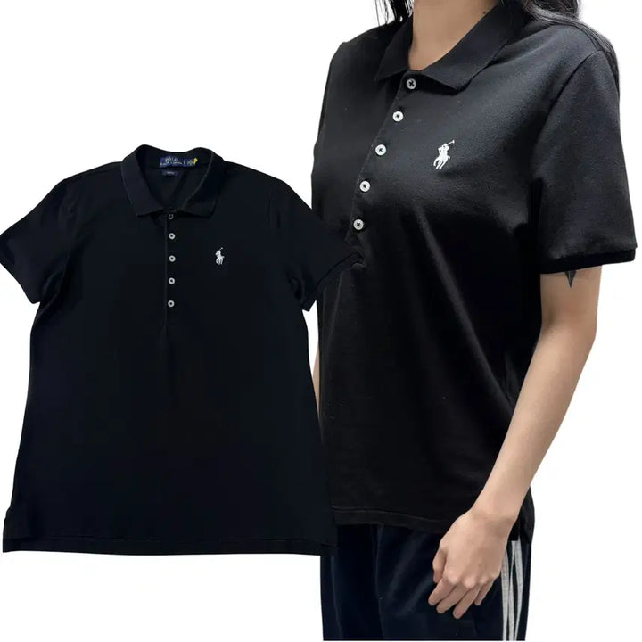 [BUNJANG] Polo Black Short-Sleeve Polo Shirt / 우먼 신형 QR라벨 폴로 블랙 반팔카라티