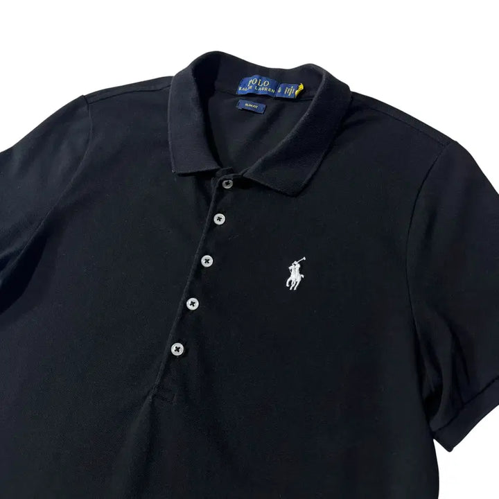 [BUNJANG] Polo Black Short-Sleeve Polo Shirt / 우먼 신형 QR라벨 폴로 블랙 반팔카라티