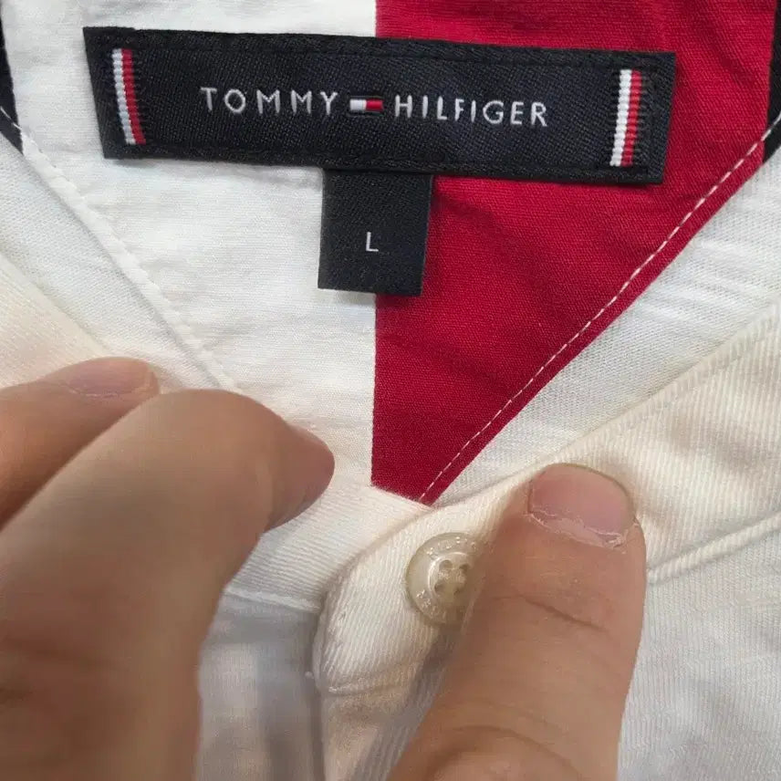 [BUNJANG] Tommy Hilfiger Henry Neck White Long Sleeve L / 타미힐피거 헨리넥 화이트 긴팔 L