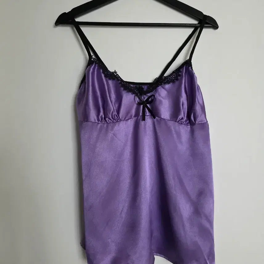 [BUNJANG] Purple Lace Satin Slip Camisole / 퍼플 레이스 새틴 슬립 나시