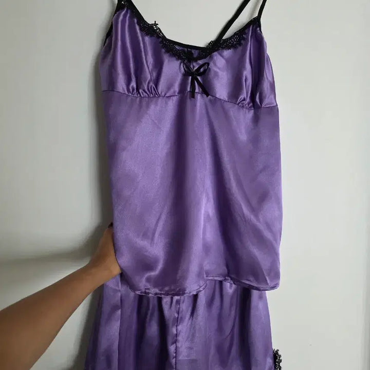 [BUNJANG] Purple Lace Satin Slip Camisole / 퍼플 레이스 새틴 슬립 나시