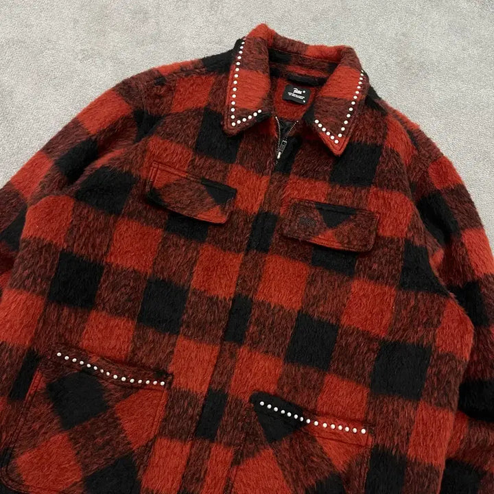 [SOLD OUT] M 파타 모헤어 텍스쳐 체크 스터드 자켓