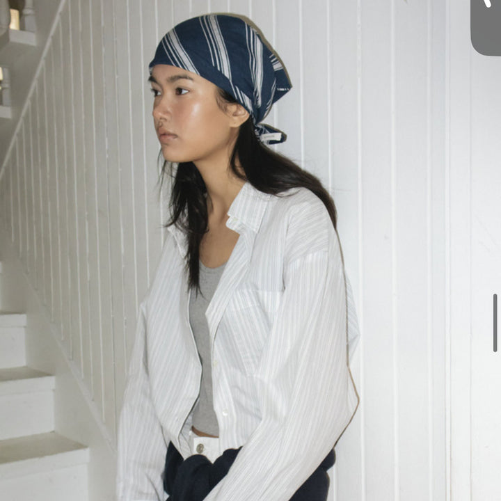 [BUNJANG] Necessary Linen Stripe Scarf (Navy) / [네세서리]린넨 스트라이프 스카프(네이비)