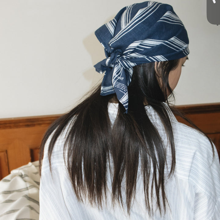 [BUNJANG] Necessary Linen Stripe Scarf (Navy) / [네세서리]린넨 스트라이프 스카프(네이비)