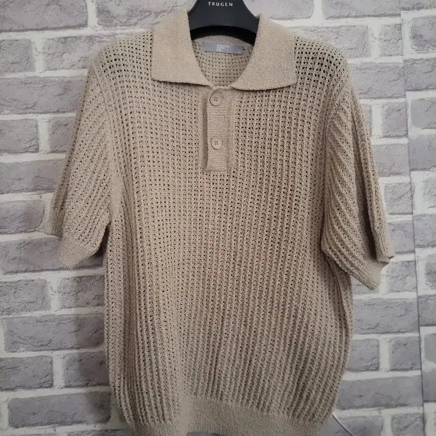 [BUNJANG] 8SECONDS Beige Short Sleeve Collar Knit L / 에잇세컨즈 베이지 반팔 카라니트L/알뜰한여우