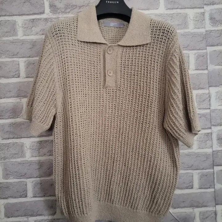 [BUNJANG] 8SECONDS Beige Short Sleeve Collar Knit L / 에잇세컨즈 베이지 반팔 카라니트L/알뜰한여우