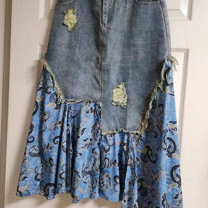 [BUNJANG] Vintage Paisley Denim Long Skirt / 빈티지 페이즐리 데님 롱 스커트