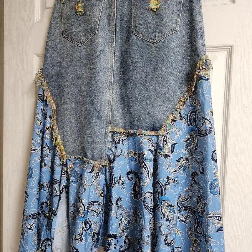 [BUNJANG] Vintage Paisley Denim Long Skirt / 빈티지 페이즐리 데님 롱 스커트