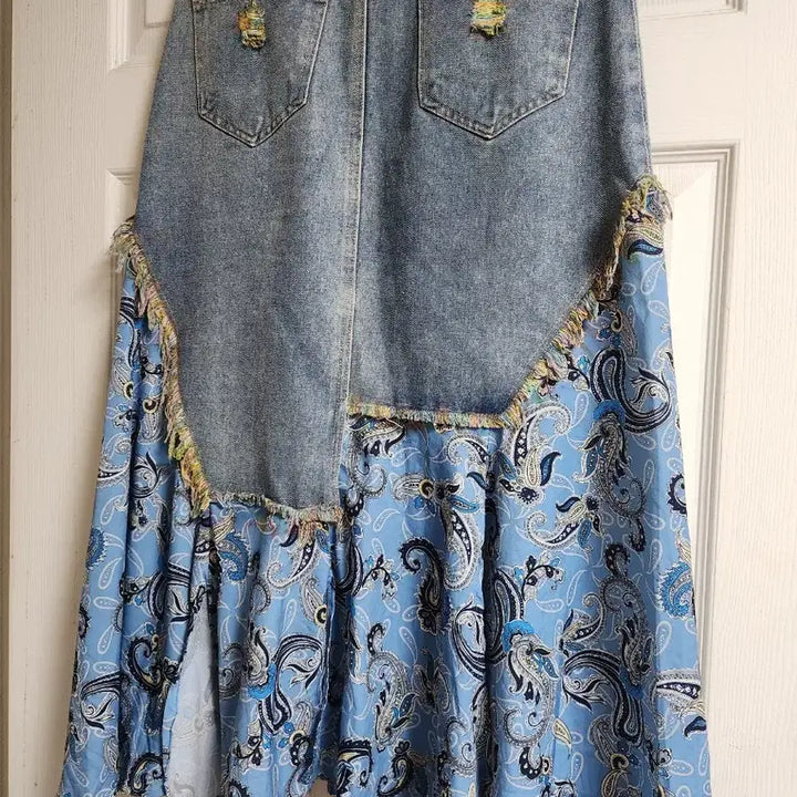 [BUNJANG] Vintage Paisley Denim Long Skirt / 빈티지 페이즐리 데님 롱 스커트