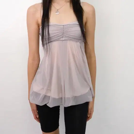 [BUNJANG] Loose Sleepover Mesh Mini Top - Lilac Brush / 루즈슬립오버 메쉬 미니 탑 라일락브러쉬