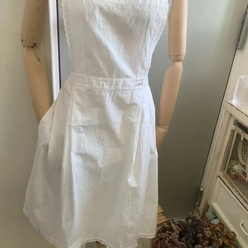 [BUNJANG] French Vintage White Cotton Lace Apron / 프랑스 빈티지 화이트 앞치마