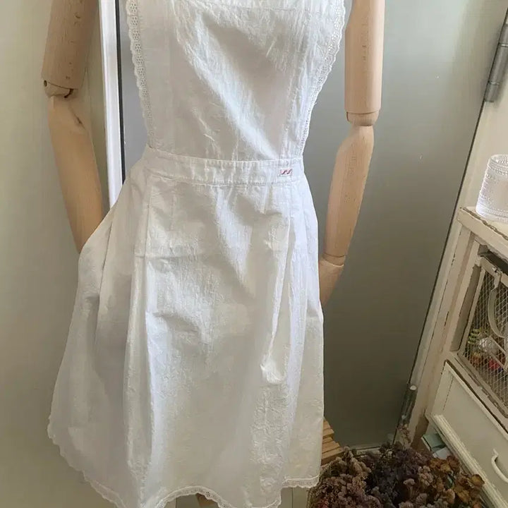[BUNJANG] French Vintage White Cotton Lace Apron / 프랑스 빈티지 화이트 앞치마