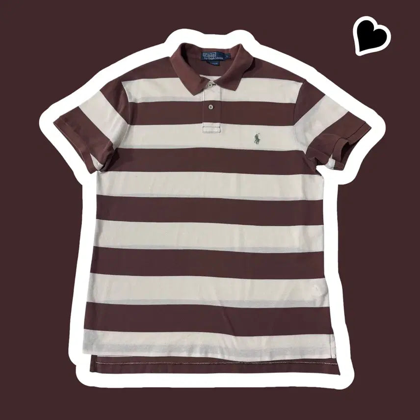 [BUNJANG] Polo Ralph Lauren Choco Brown Striped Short Sleeve Polo Shirt / 폴로 랄프로렌 초코브라운 단가라 반팔카라티