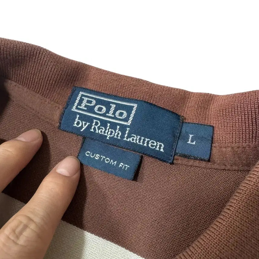 [BUNJANG] Polo Ralph Lauren Choco Brown Striped Short Sleeve Polo Shirt / 폴로 랄프로렌 초코브라운 단가라 반팔카라티