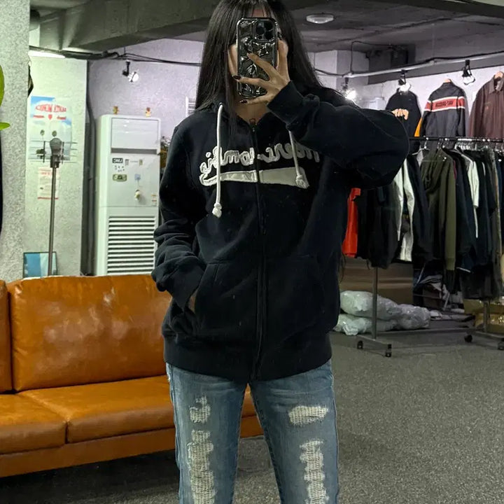 [BUNJANG] Abercrombie Embroidered Logo Zip-Up Hoodie L / 아베크롬비 자수 로고 후드집업 B4710