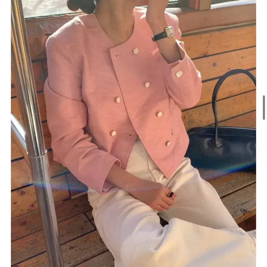 [BUNJANG] Signature Vibe Tweed Jacket Pink, Black / (새상품)시그니처 바이브 트위드자켓 핑크,블랙