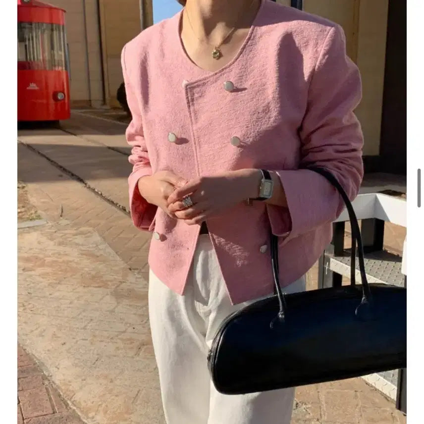 [BUNJANG] Signature Vibe Tweed Jacket Pink, Black / (새상품)시그니처 바이브 트위드자켓 핑크,블랙