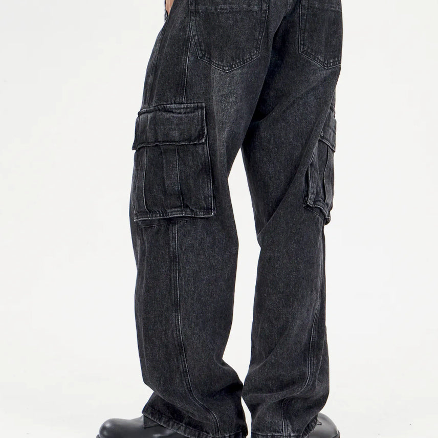 [BUNJANG] Bayer Curved Line Wide Cargo Pants Black / 새) 와이드 카고팬츠 블랙 S M L 미개봉 새제품