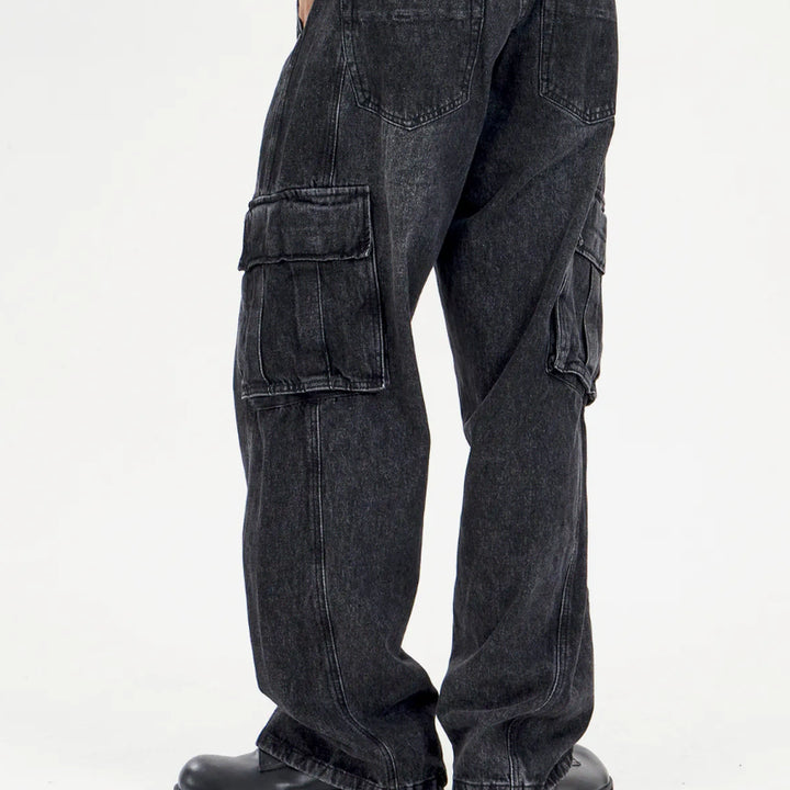 [BUNJANG] Bayer Curved Line Wide Cargo Pants Black / 새) 와이드 카고팬츠 블랙 S M L 미개봉 새제품