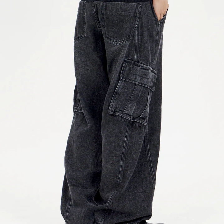 [BUNJANG] Bayer Curved Line Wide Cargo Pants Black / 새) 와이드 카고팬츠 블랙 S M L 미개봉 새제품
