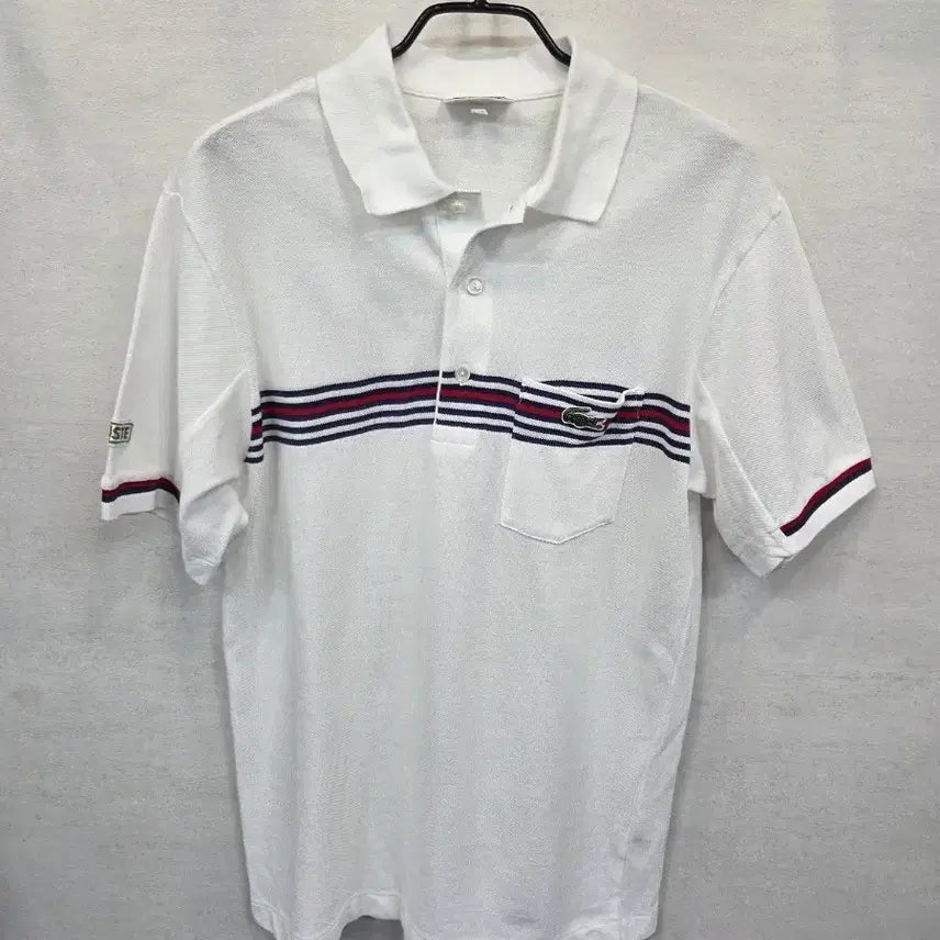 [BUNJANG] Lacoste Old School Stripe Collar Short Sleeve T-Shirt / 라코스테 올드스쿨 서광 스트라이프 카라반팔 100