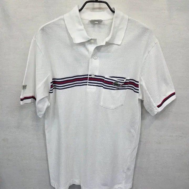 [BUNJANG] Lacoste Old School Stripe Collar Short Sleeve T-Shirt / 라코스테 올드스쿨 서광 스트라이프 카라반팔 100
