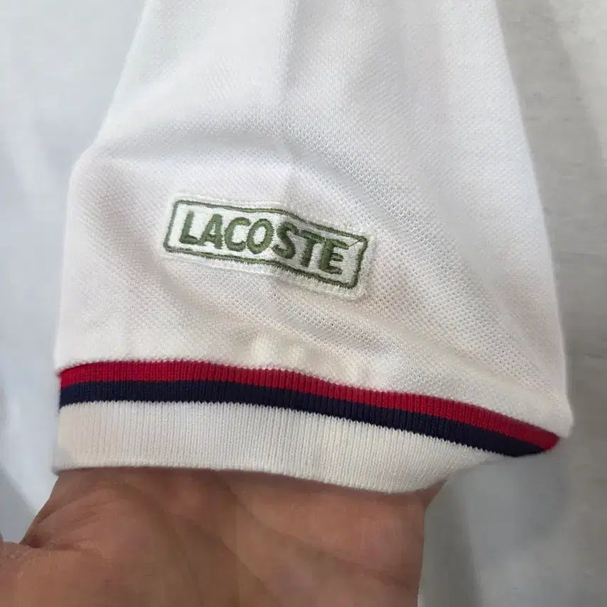 [BUNJANG] Lacoste Old School Stripe Collar Short Sleeve T-Shirt / 라코스테 올드스쿨 서광 스트라이프 카라반팔 100