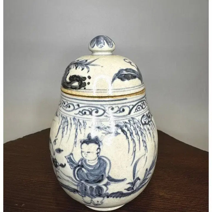 [BUNJANG] Ming Dynasty Blue and White Porcelain Figure Tea Canister / 중국도자기 - 명대 청화백자 고사인물문 차 개관