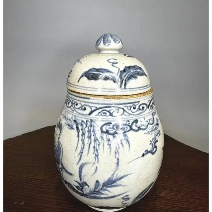 [BUNJANG] Ming Dynasty Blue and White Porcelain Scholar Figure Tea Caddy / 중국도자기 - 명대 청화백자 고사인물문 차 개관