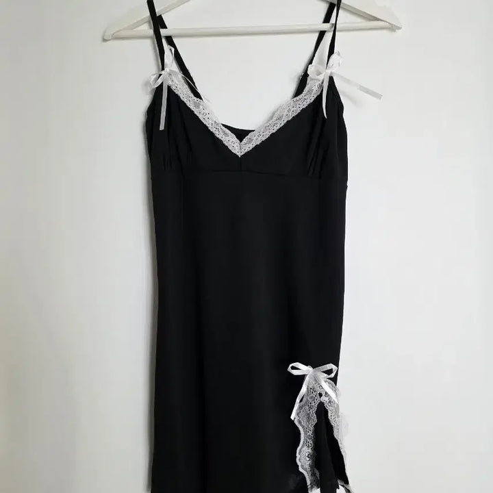 [BUNJANG] Black Lace Ribbon Slip Dress / 블랙 레이스 리본 슬립 원피스