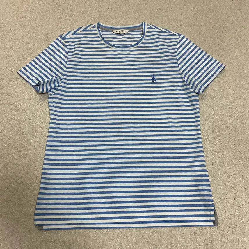 [BUNJANG] Beanpole Blue Stripe Slim Fit Short Sleeve T-shirt Size 100 / 빈폴 블루 스트라이프 반팔 티셔츠 슬림핏 100