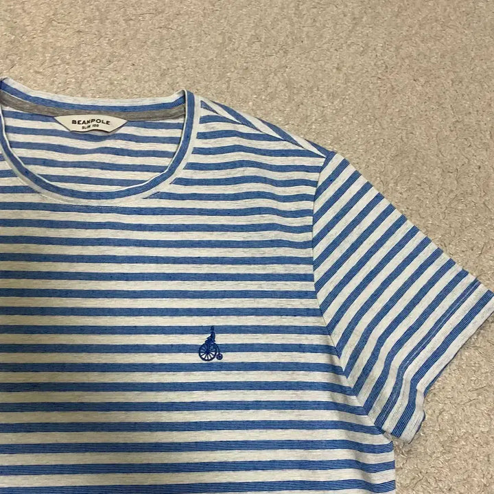 [BUNJANG] Beanpole Blue Stripe Slim Fit Short Sleeve T-shirt Size 100 / 빈폴 블루 스트라이프 반팔 티셔츠 슬림핏 100
