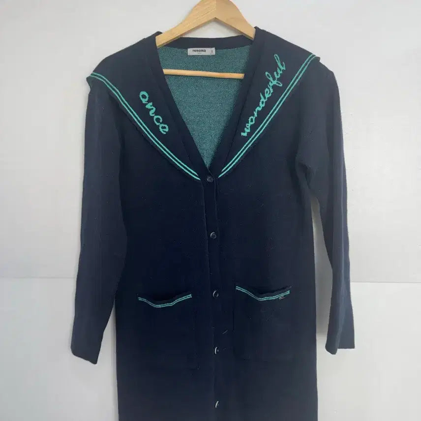 [BUNJANG] Renoma Navy Cardigan with Emerald Detail / renoma 레노마 네이비 가디건