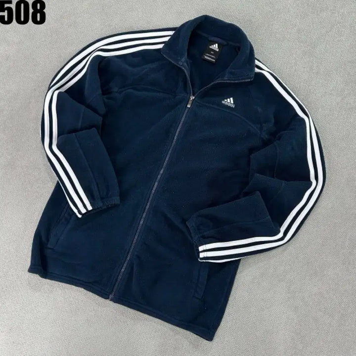 [BUNJANG] Adidas Three-Stripes Navy Fleece Zip-Up / 아디다스 삼선 네이비 후리스 집업 100