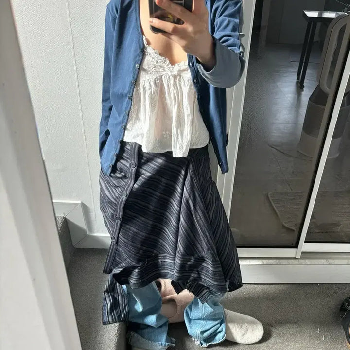 [BUNJANG] 0tape Layered Long Skirt Navy / 0tape 공테이프 레이어드 롱 스커트 네이비